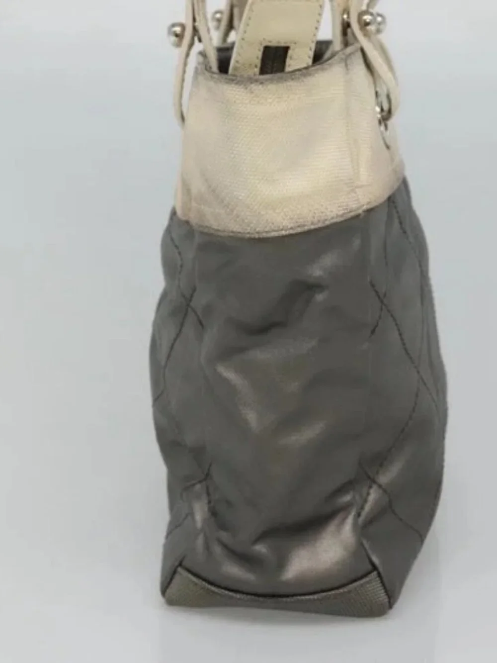 CHANEL Paris Biarritz PM Tote Bag Coated Canvas Silver CC Auth bs23887